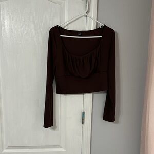 SHEIN Dark Brown Long Sleeve Crop Top